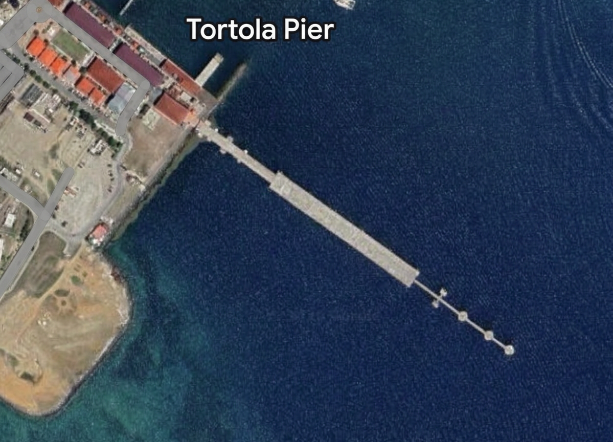 Aerial satellite view of Tortola Pier, Road Town, Tortola
